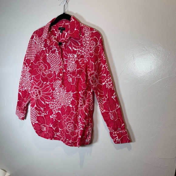 Talbots Long Sleeve Pink Floral Linen Shirt Size Small Petite - Picture 5 of 14